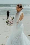 Beautiful Long Mermaid Sleeveless Wedding Dresses With Lace-misshow.com