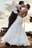 Beautiful Long Mermaid Sleeveless Wedding Dresses With Lace-misshow.com