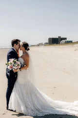 Beautiful Long Mermaid Sleeveless Wedding Dresses With Lace-misshow.com