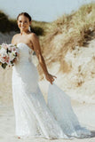 Beautiful Long Mermaid Sleeveless Wedding Dresses With Lace-misshow.com