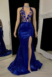 Beautiful Long Mermaid V-neck Split Sleeveless Prom Dress With Lace-misshow.com