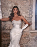 Beautiful Long Mermaid White Lace Sleeveless Wedding Dress With Appliques-misshow.com