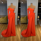Beautiful Long Off-the-shoulder Satin Split Prom Dress With Long Sleeve-misshow.com