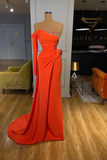 Beautiful Long Off-the-shoulder Satin Split Prom Dress With Long Sleeve-misshow.com