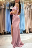 Beautiful Long Pink Off-the-shoulder Mermaid Sleeveless Evening Dresses With Slit-misshow.com