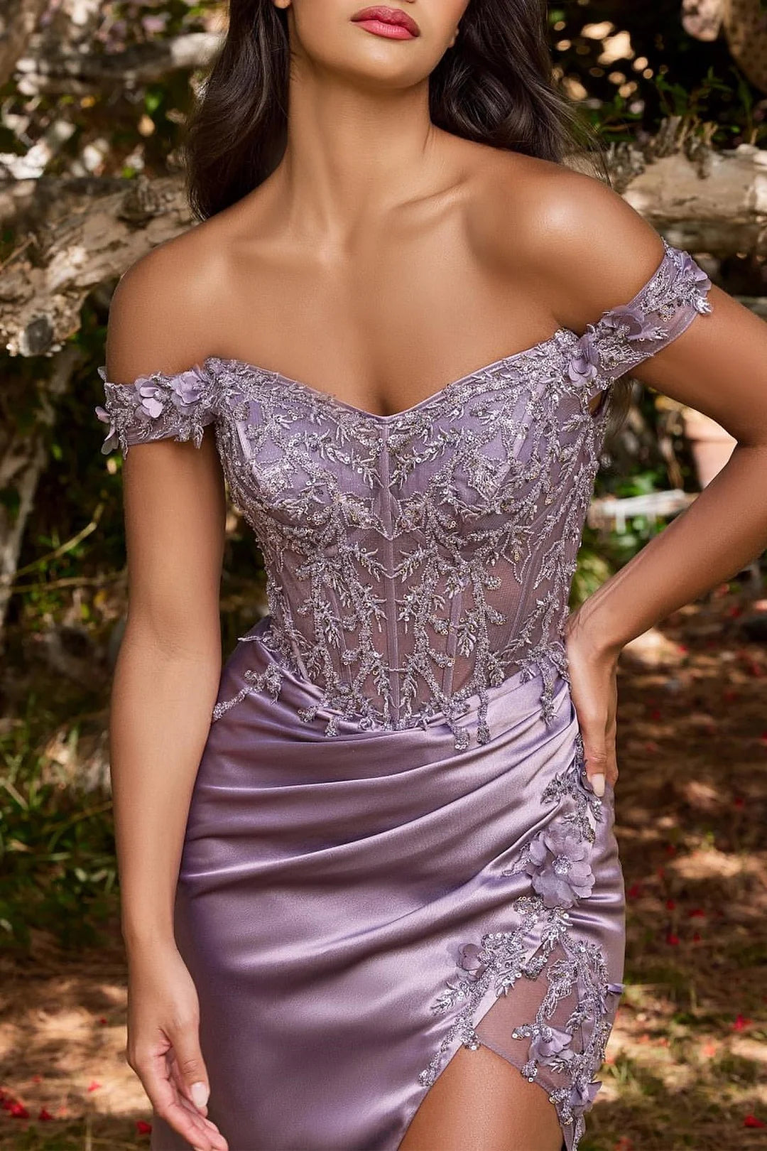 Beautiful Long Purple Off-the-shoulder Sleeveless Prom Dress With Slit-misshow.com