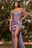 Beautiful Long Purple Off-the-shoulder Sleeveless Prom Dress With Slit