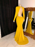 Beautiful Long Sleeves Backless High Neck Mermaid Prom Dress-misshow.com