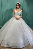 Beautiful Long White A-line V-neck Lace Sleeveless Wedding Dress-misshow.com