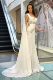 Beautiful Long White One Shoulder Sleeveless Mermaid Evening Dresses With Glitter-misshow.com