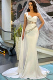 Beautiful Long White One Shoulder Sleeveless Mermaid Evening Dresses With Glitter-misshow.com