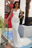 Beautiful Long White One Shoulder Sleeveless Mermaid Evening Dresses With Glitter