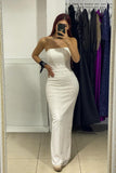 Beautiful Long White Strapless Sleeveless Mermaid Prom Dress With Beading