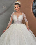 Beautiful Long White Sweetheart Ball Gown Wedding Dress With Applique-misshow.com