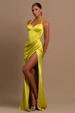 Beautiful Long Yellow Halter Sleeveless Prom Dress With Slit