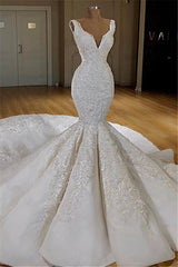 Find this Chic Deep V-neck White Wedding Dressat Misshow, available in everyone color and size you could possibly imagine, which makes picking out the perfect prom dress for your big day easily!