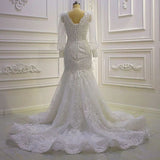 Beautiful Mermaid Long Sleeves Lace Appliques Wedding Dress With Train-misshow.com