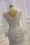 Beautiful Mermaid Long Sleeves Lace Appliques Wedding Dress With Train-misshow.com