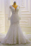 Beautiful Mermaid Long Sleeves Lace Appliques Wedding Dress With Train