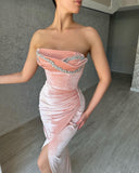 Beautiful Mermaid Sexy Sleeveless Crystal Prom Dress With Slit-misshow.com