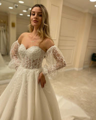 Beautiful Off-the-shoulder A-Line Wedding Dresses with Lace-misshow.com