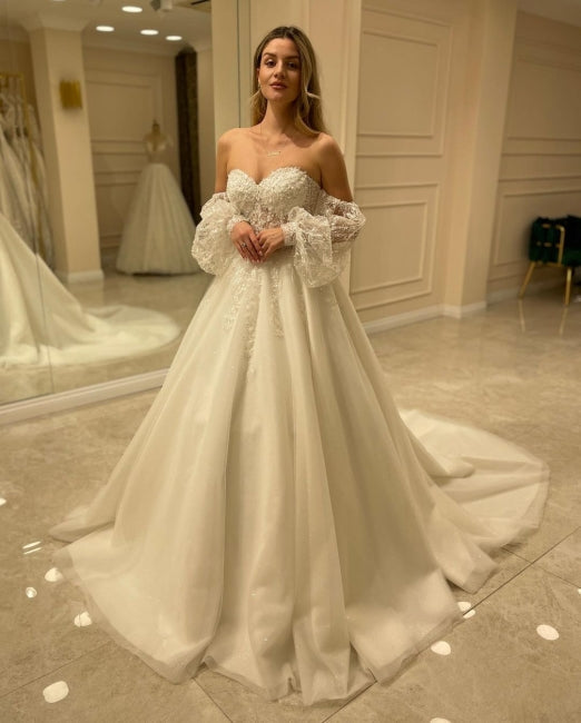 Beautiful Off-the-shoulder A-Line Wedding Dresses with Lace-misshow.com