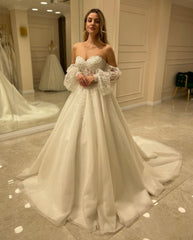 Beautiful Off-the-shoulder A-Line Wedding Dresses with Lace-misshow.com
