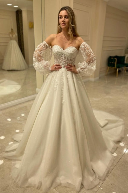 Beautiful Off-the-shoulder A-Line Wedding Dresses with Lace-misshow.com