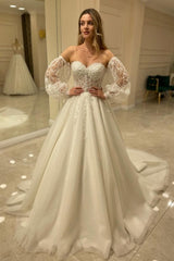 Beautiful Off-the-shoulder A-Line Wedding Dresses with Lace-misshow.com