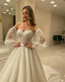 Beautiful Off-the-shoulder A-Line Wedding Dresses with Lace-misshow.com