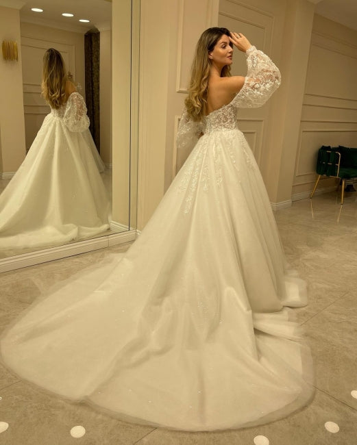 Beautiful Off-the-shoulder A-Line Wedding Dresses with Lace-misshow.com