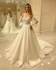 Beautiful Off-the-shoulder A-Line Wedding Dresses with Lace-misshow.com