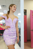 Beautiful Off-the-shoulder Lilac V-neck Homecoming Dress With Lace-misshow.com