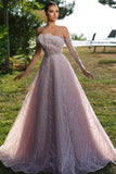 Beautiful Off-the-shoulder Long Sleeve A-line Prom Dress With Ruffles
