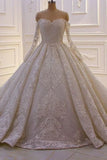 Beautiful Off-the-shoulder Long Sleeves Wedding Dress With Lace-misshow.com
