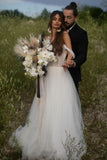 Beautiful Off-the-shoulder Sleeveless Column Floor-Length Tulle Wedding Dresses-misshow.com