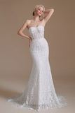 Beautiful Off-the-shoulder Sleeveless Mermaid Floor-Length Lace Wedding Dresses with Applique-misshow.com