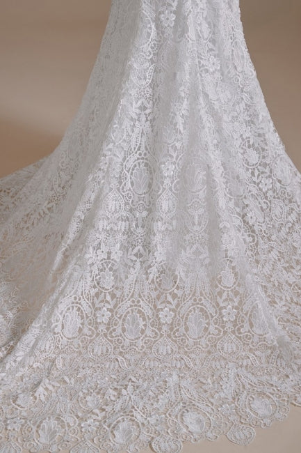 Beautiful Off-the-shoulder Sleeveless Mermaid Floor-Length Lace Wedding Dresses with Applique-misshow.com