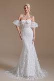 Beautiful Off-the-shoulder Sleeveless Mermaid Floor-Length Lace Wedding Dresses with Applique-misshow.com
