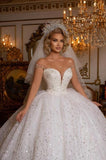 Beautiful Off-the-shoulder Sweetheart Sleeveless Ball Gown Wedding Dress With Glitter-misshow.com