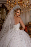 Beautiful Off-the-shoulder Sweetheart Sleeveless Ball Gown Wedding Dress With Glitter-misshow.com