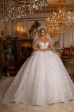 Beautiful Off-the-shoulder Sweetheart Sleeveless Ball Gown Wedding Dress With Glitter
