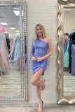 Beautiful One Shoulder Long sleeve Sequined Homecoming Dress-misshow.com