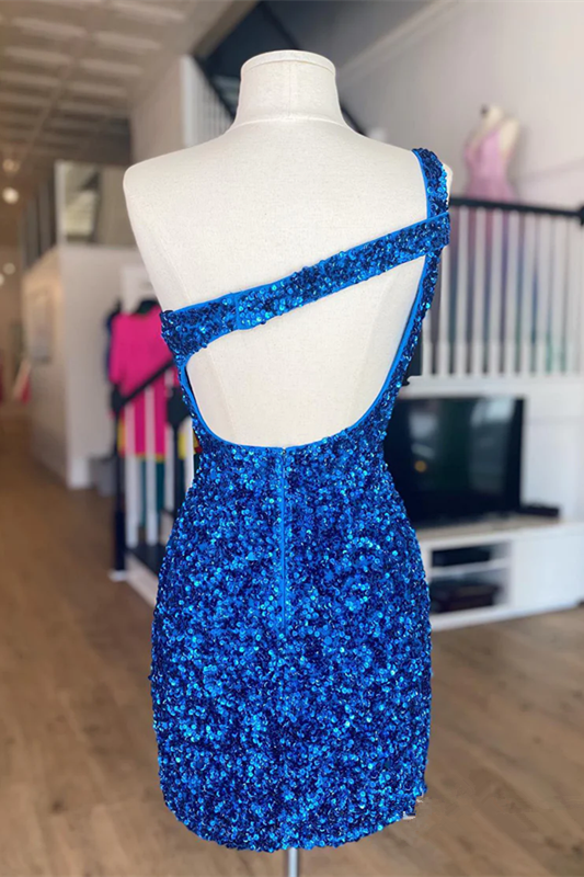 Beautiful One Shoulder Sequined Sleeveless Short Homecoming Dresses-misshow.com