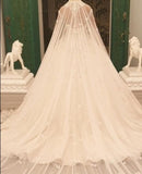 Beautiful Princess A-line Jewels Lace Wedding Dresses With Long Sleeves-misshow.com
