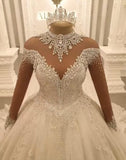 Beautiful Princess A-line Jewels Lace Wedding Dresses With Long Sleeves