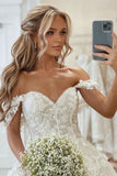 Beautiful Princess Off-the-shoulder A-line Appliques Wedding Dress With Train