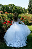 Beautiful Puffy Beaded Flower Girls Dresses With Long Sleeves-misshow.com