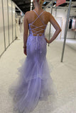 Beautiful Purple Spaghetti Straps Lace Sleeveless Prom Dress With Slit-misshow.com