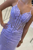 Beautiful Purple Spaghetti Straps Lace Sleeveless Prom Dress With Slit-misshow.com